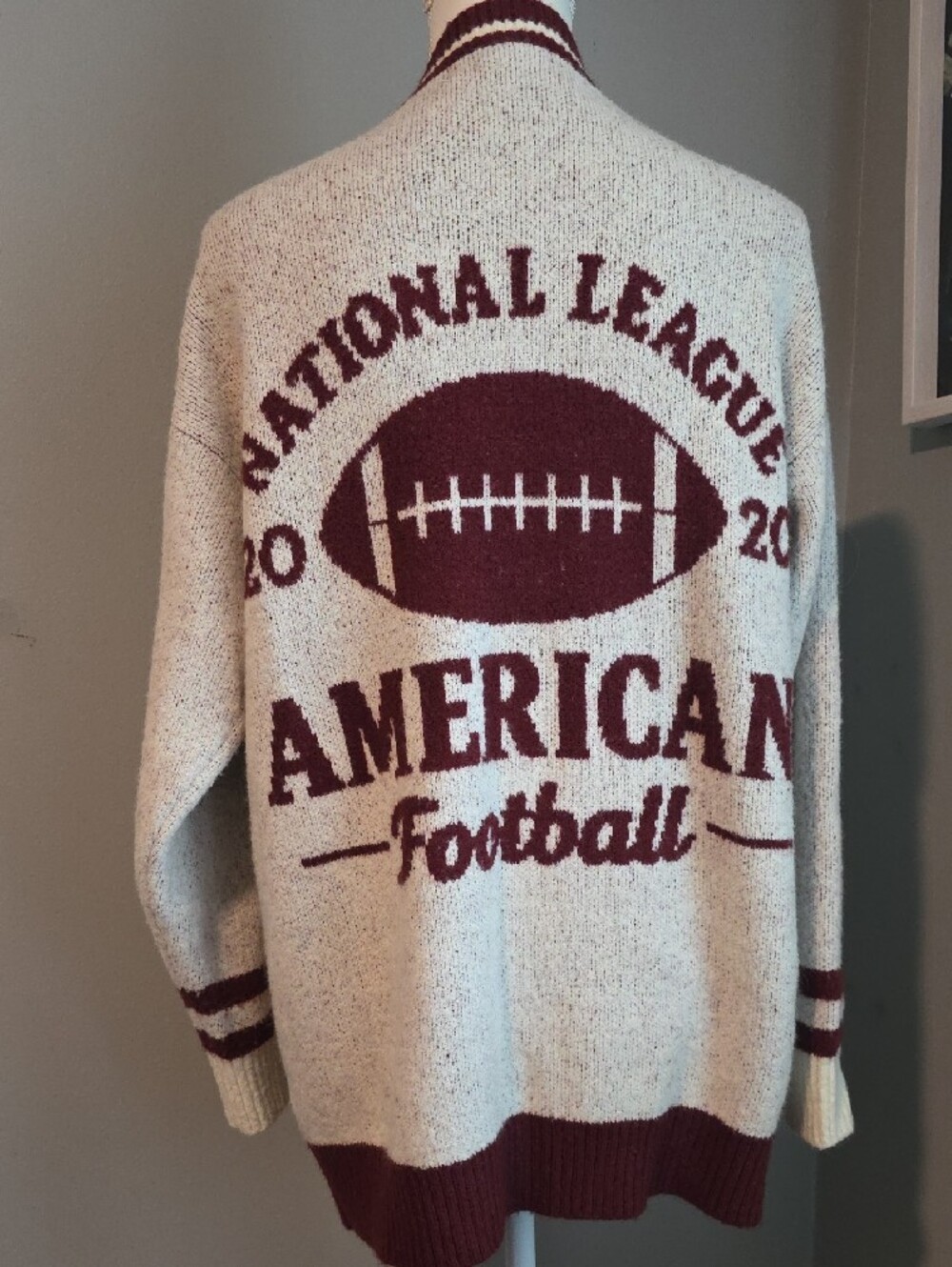 Cream Cardigan with Burgundy Football Size OS